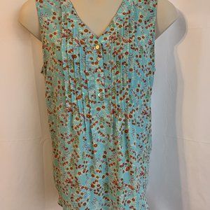 Green Teal Red Floral Button Front Sleeveless Loose Fit Tunic Tank 1X